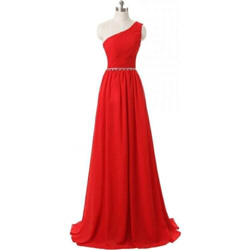A-Line Long Chiffon Pleated Bridesmaid Dresses with Pockets One Shoulder Custom Made Beaded Formal Wedding Party Dresses