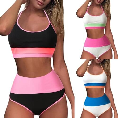 Girls Push Up Swimwear Women Vintage Swimsuit Two Piece Retro Halter Ruched High Waist Print Beachwear Bikinis 2021 Mujer Set