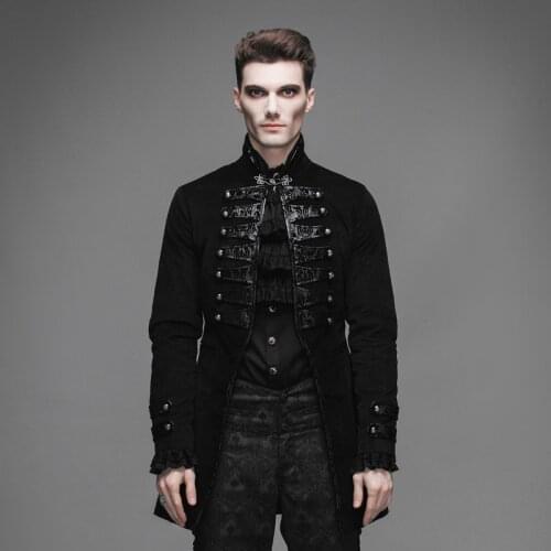 Devil Fashion Gothic Vintage Noble Men Jacket Steampunk Black Flocking Pattern Single Button Coats Casual Outerwear Men Clothes