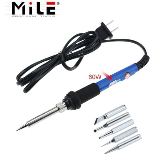 Mile 60W Electric Soldering Iron Adjustable Temperature Welding Solder Station Heat Pencil with 5 PCS Soldering Iron Tips