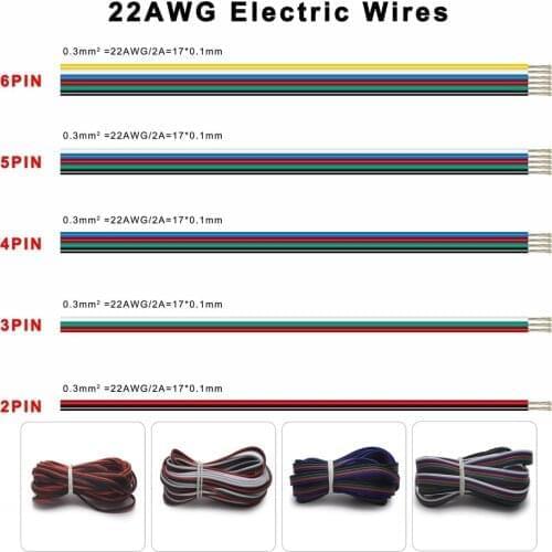 22AWG Flexible Led Cable Connector Wires 2/3/4/5/6pin For Individually Addressable WS2811/WS2812/5050/2835 LED strip Extension