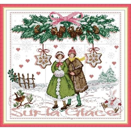 Joy Sunday Cross Stitch Skating Couple Patterns 14CT 11CT Counted Printed Fabric DIY Handmade Embroidery Thread Needlework Sets
