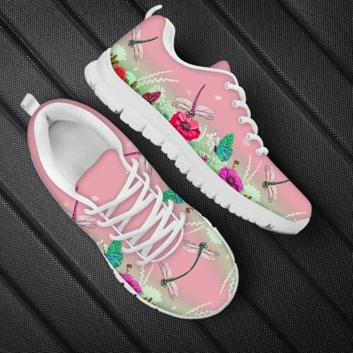 WHEREISART Dragonfly Butterfly Animals Prints Sneakers For Women 2021 Zapatillas Blancas Mujer Lady Footwear Female Lace Up Shoe