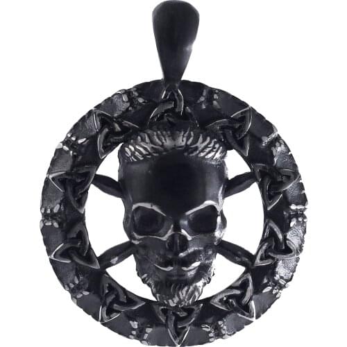 Skull Round Stainless Steel Pendant Hip Hop Punk Mens Necklace