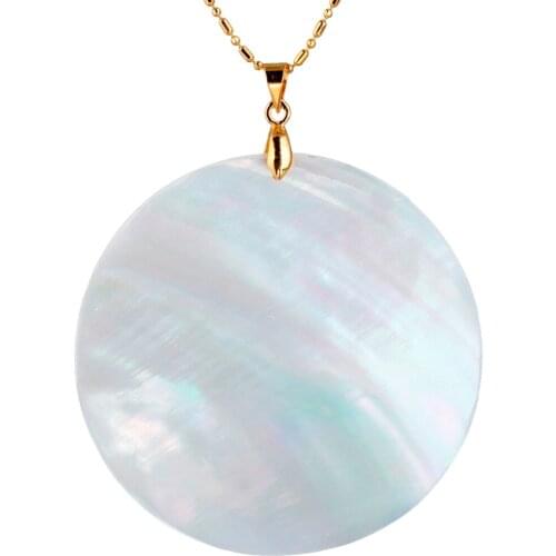 TUMBEELLUWA 50mm Round White Shell Healing Chakra Pendant Fit Necklace