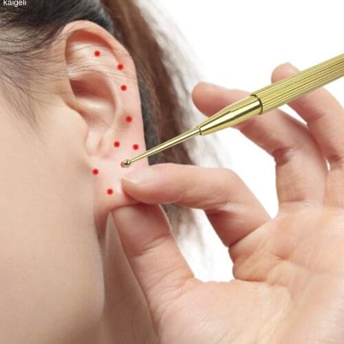Brass Ear Pressure Point Massage Probe Auricular Detection Stainless Steel Acupuncture Pen Stick Ear Care Health Care New