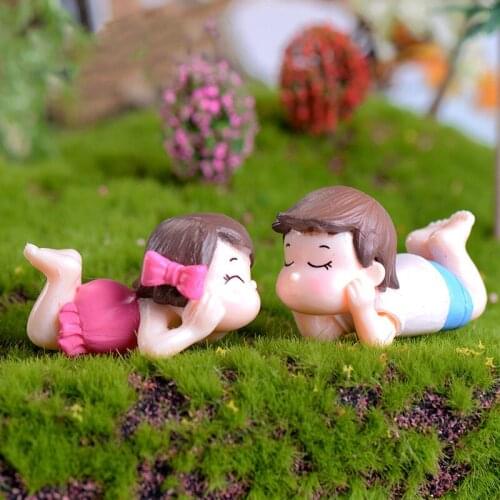 Lying Lover Figures Girl Boy Miniature figurine wedding decoration doll fairy garden statue Home Gift Moss garden