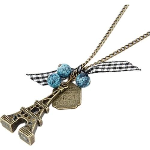Hot-Selling Fashion Retro Beads Eiffel Tower Long Sweater Chain Necklace Christmas Gifts for Women