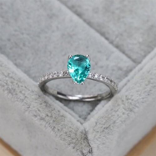 Best selling European and American S925 silver fashion wedding ring water drop zircon dark green crystal jewelry womens gift