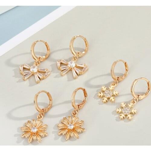 Metal Zircon Hollow Bow Daisy Hoop Earrings For Womens Gift Jewelry Fashion Shinny Rhinestone Snowflake Small Circle Earrings