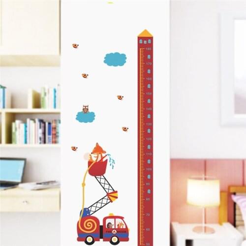 Cute Animal Firemen Drive Fire Truck Growth Chart Wall Stickers For Kids Height Measure Diy Pvc Bedroom Mural Art Home Decals