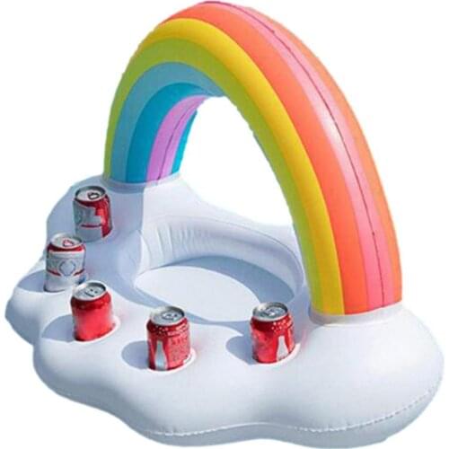 Inflatable Pool Float Beer Drinking Cooler Table Bar Tray Beach Swimming Ring Summer Pool Party Rainbow Cloud Cup Holder