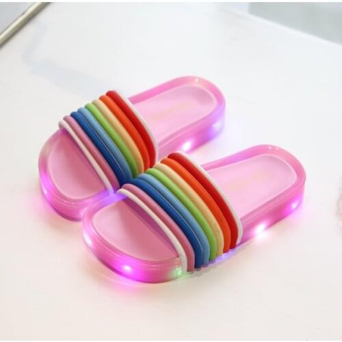 2021 New Children Led Flashing Rainbow Flip Flops Striped Toddler Girl Jelly Slippers Summer Kids Luminous Slipper Shoes SO027