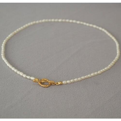 French aestheticism water rice grain small pearl retro vine flower branch ot button simple short temperament Necklace clavicle