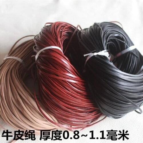 10m thickness 1mm width 3mm Vegetable tanned flat leather rope,diy genuine Cowhide Braided weaving leather rope