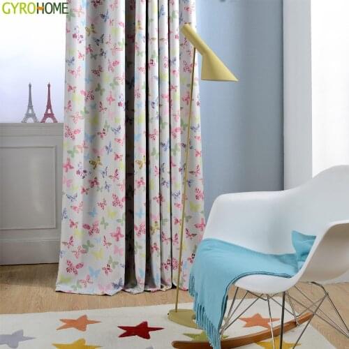 Pink Blue Butterfly Blackout Curtains for Children Baby Room Colorful Curtains for Girls Room Window Drapes GYC2109