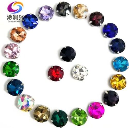 Mix color ( 22 different colors ) round shape good quality Glass Crystal sew on claw rhinestones,Diy Clothing accessories