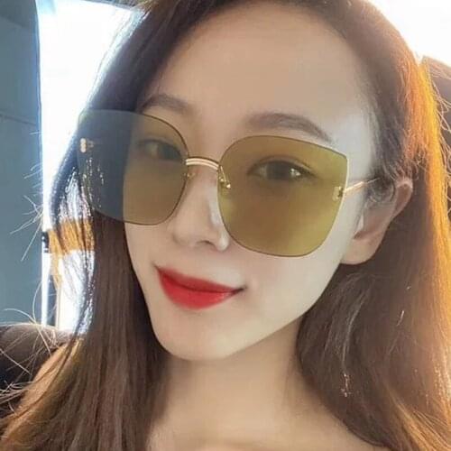 New Fashion Lady Oversize rimless Frame Metal Square Sunglasses Women Luxury Eyewear oculos de sol feminino Sun Glasses