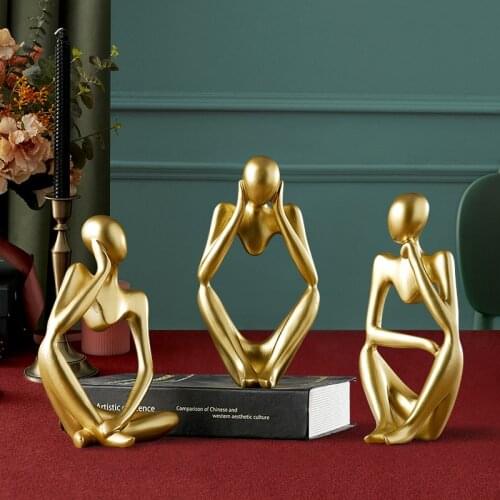 Glod Abstract Thinker Statue Modern Forgetive Figure Sculpture People Miniature Figurines Home Accessories Decoration Crafts