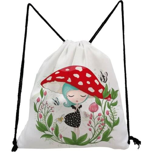 Mushroom Girl Printed Drawstring Bags Cartoon Pretty Backpack Preppy Book Bag Unisex Eco Shoe Bag to School Portable Storage Bag