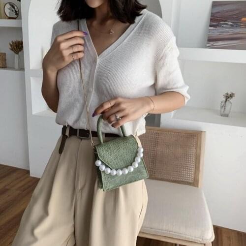 2021 New JinMantang Pearl Handle Super mini Design PU Leather Shoulder Bags For Women Crossbody Travel Handbags Stone Pattern