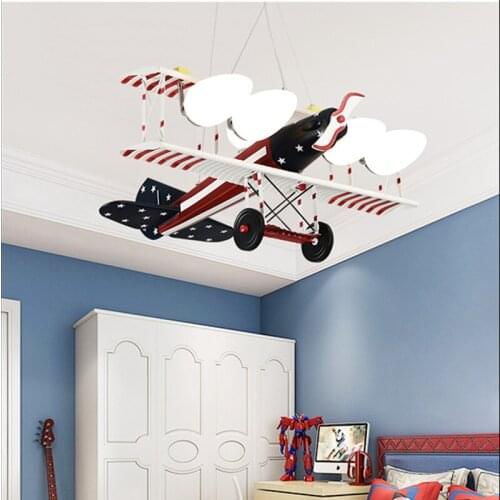 Metal Airplane Mode LED Ceiling Lights With Glass Lampshade For Boys' Bedroom Green Blue Cartoon Kids Ceiling Lamp