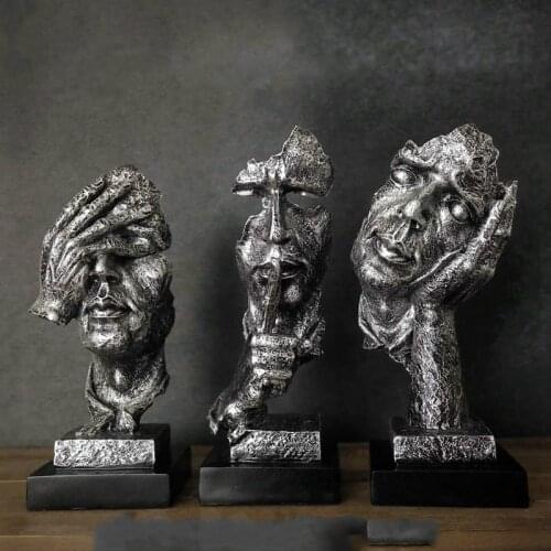 T See No Evil Resin Art Silence Mask Figurines Decorations for Home Abstract Silence Is Gold Mask Miniatures Sculpture Artwork