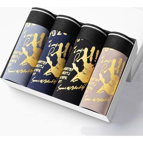4Pcs/Lot Mens Shorts Cotton Boxer Homme Panties Print Man Underwear Sexy Underpants Male Cuecas Large Size