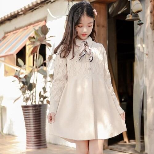 Girls' Knitted Dress Autumn / Winter 2020 New Temperament Childrens Long Bottomed Sweater Childrens Dress