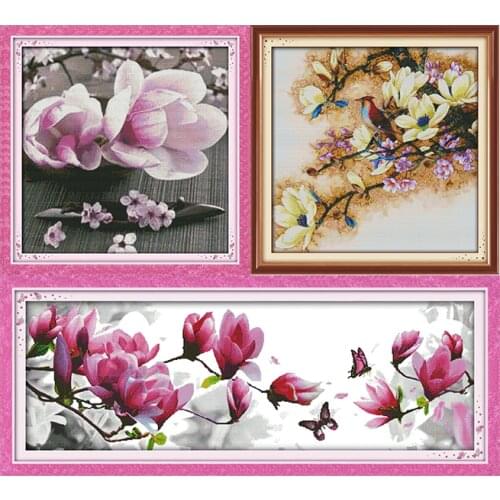 Joy Sunday Love of Magnolias DIY Cross Stitch Kits Embroidery Needlework 11&14CT DIY Cross Stitch on Canvas Chinese Embroidery