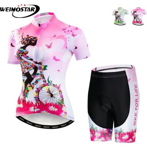Weimostar Cycling Jersey Women Set Breathable Summer Short Sleeve 3D Gel Pad Bib Shorts Youth MTB Cycling Clothing Ropa Ciclismo