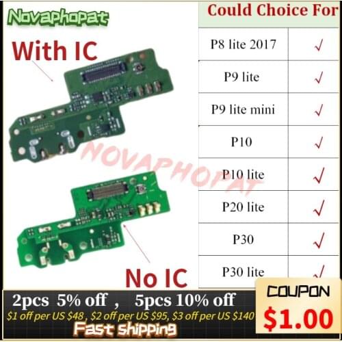 Novaphopat For Huawei P8 P9 P10 P20 P30 Mini Lite 2017 Charger Port Board USB Dock Charging Flex Cable Microphone Mic Plug Track