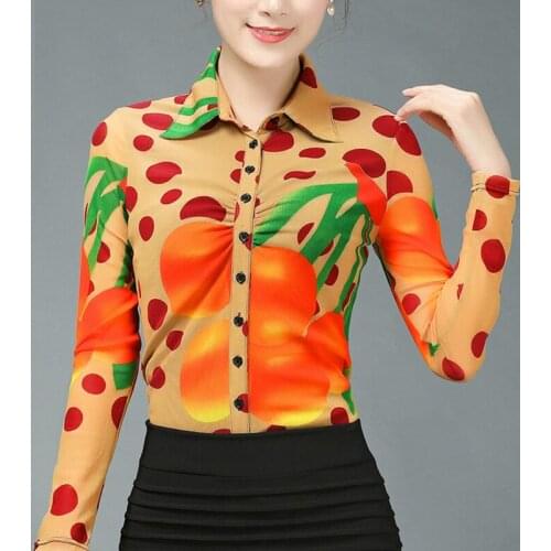 Spring Fall 2018 New Office Lady Womens Printed Full Sleeve Mesh Blouse Shrit , Woman Casual Fashion 3XL 4XL Cardigan Blouses