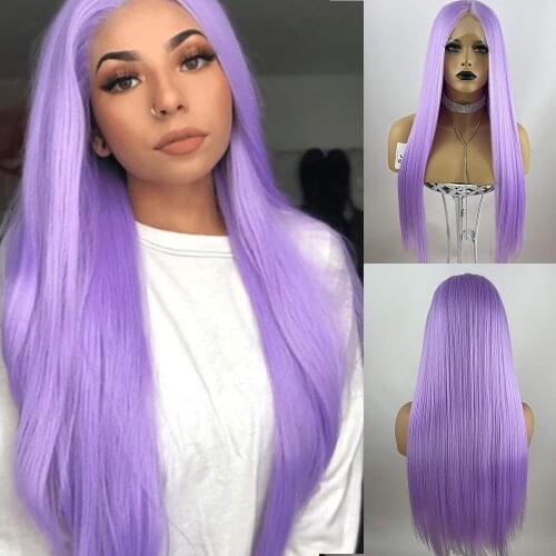 Lavender Purple Long Straight Synthetic Wigs for Women Colorful Cosplay High Temperature Heat Resistant Wig Pre Plucked Natural