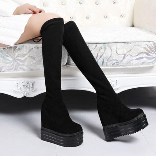 PRETO BRANCO Women Slim Stretch Cloth Winter Thick Bottom Boots Winter Boots Women Wedges Sock Shoes Women Sneakers ZYW