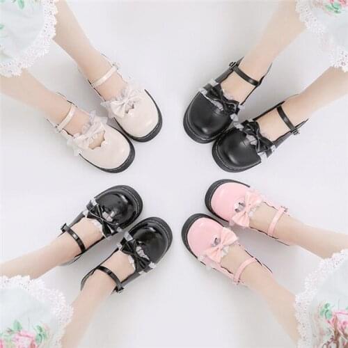 Japanese Style Lolita Princess Anime JK School Shoes Women Academy Kawaii Lace Bow Leather Single Shoes Multi-color optional