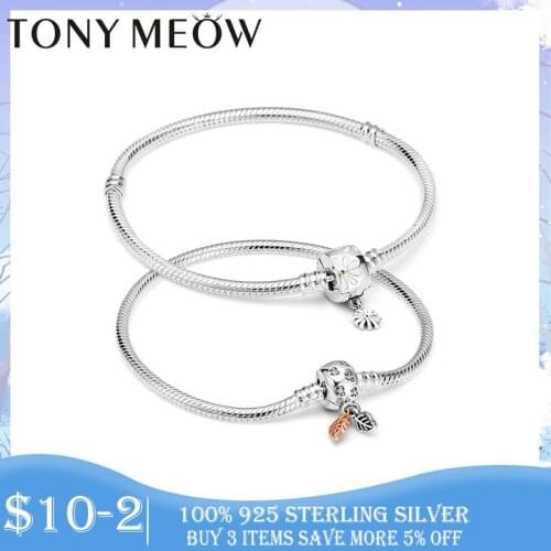 Hot Sale 925 Sterling Silver Moments Daisy Flower Leaves Clasp Snake Chain Bracelets & Bangles for Women Women Jewelry Pulseira