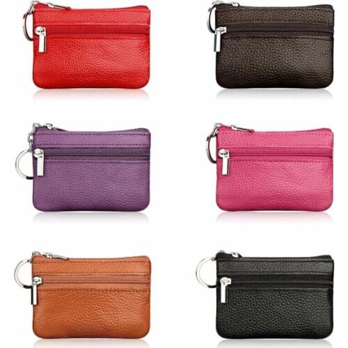 Women Leather Coin Card Key Ring Wallet Pouch Mini Purse Zipper Small Change Bag