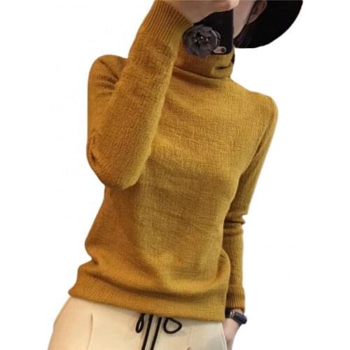 Autumn Winter Women Solid Color Turtle Neck Long Sleeve Slim Sweater Pullover New 2021