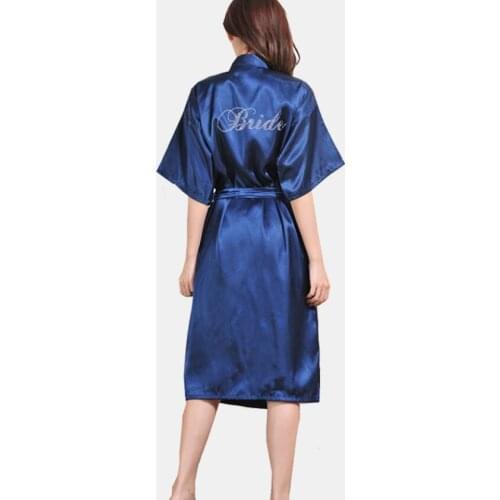RMM Satin Women Kimono Bride Bridesmaid Maid of Honor Mother of the Bride Wedding Robe Female Rhinestone Sleepwear Pajama S-XXXl