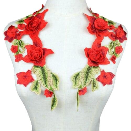 1Pair 3D Red Flower Embroidered Patch Group Flower High Density Embroidery Flower Applique DIY badge patch accessories