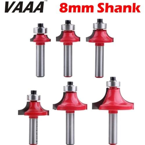 VAAA 1pc 8mm Shank Round-Over Router Bits for wood Woodworking Tool 2 flute endmill with bearing milling cutter Corner