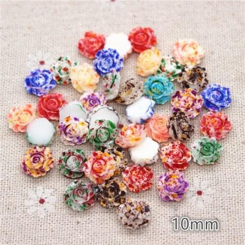100pcs 10mm Mix Colors Resin Rose Flower Multicolor Painted Flatback Cabochon DIY Jewelry Phone Craft Decoration