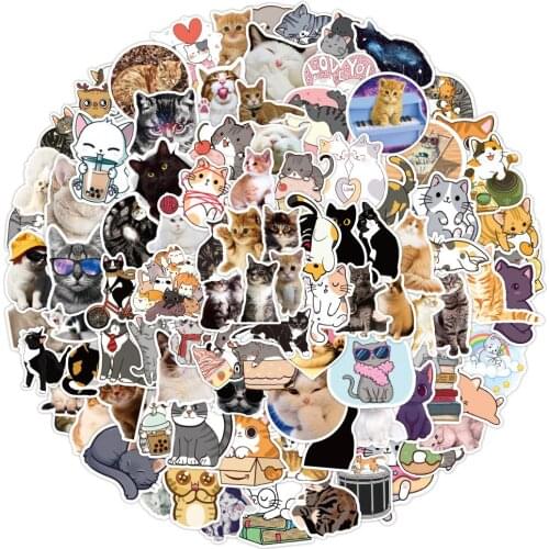 100PCS Kawaii Cat Stickers Cute Cartoon Animal For Girl Suitcase Stationery Fridge Water Bottle Guitar Decal Graffiti Sticker F5