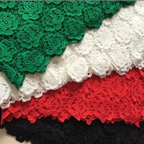2Yards Red African Guipure Lace Fabric Black Cord Lace Nigerian Wedding Dress Flower Pattern White Lace Fabric