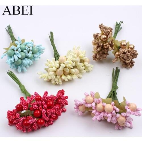 20pcs/lot Berries Foam Flower Artificial Cherry Flower Bouquet for Christmas Wedding Home Decoration Handmade Garland Wreath