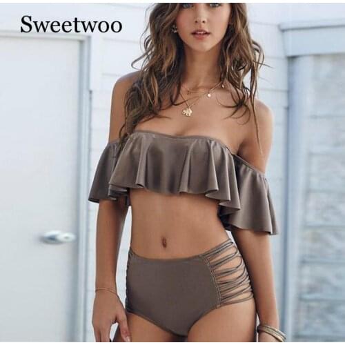 2019 Sexy Bikini Sets Women Swimsuit Omg Bandage Ruffles Strapless High Waist Swimwear Summer Beachwear Swimming Suit