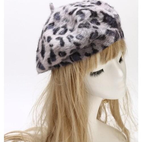 2020 Autumn Winter Leopard print warm Rabbit fur Octagonal Hats for women and girl Berets Painter hat Beanie cap 11