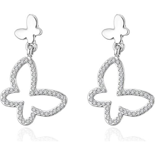 2021 Fashion Stud Earrings Micro Paved Shining Tiny Clear Cubic Zirconia Insect Butterfly Shape Ear Accessories for Girls