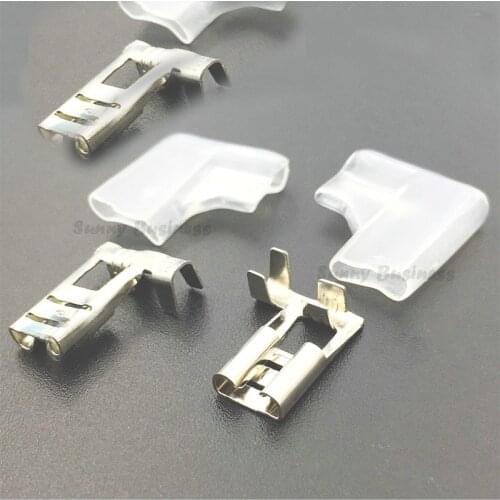 50set 4.8mm 6.3mm copper-Tin plated Flag L Shape insulated terminal insert the plug sheathed wire terminal connector,0.2-1.5mm2